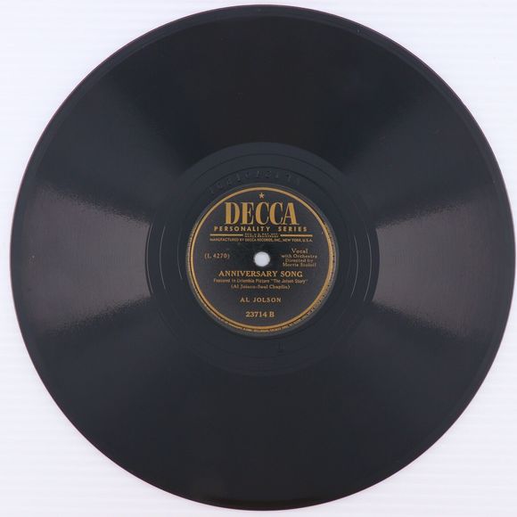 Al Jolson – Avalon / Anniversary Song - 1946 10" 78 rpm Shellac Record 23714 - Picture 4 of 16